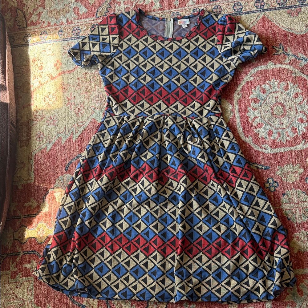 LuLaRoe Blue and Red Geometric Dress